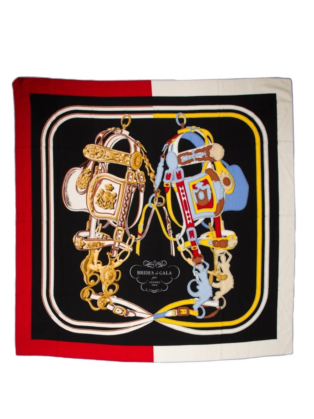 Hermes Brides de Gala Silk Scarf in Black, Red, White, Yellow, Blue